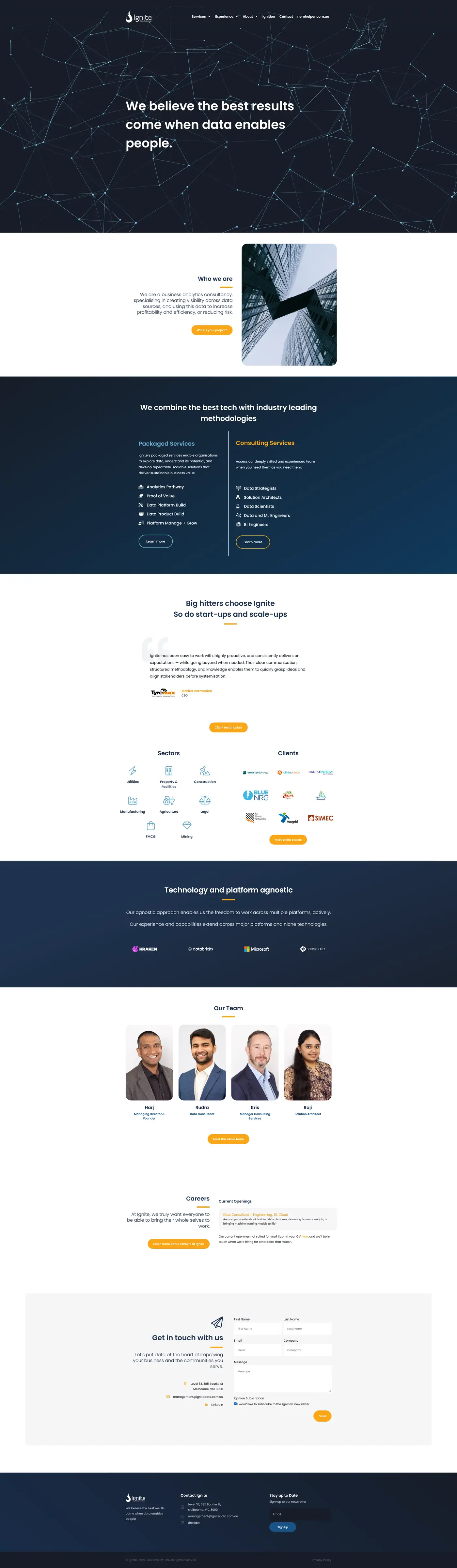 Screenshot of Ignite Data Solutions website