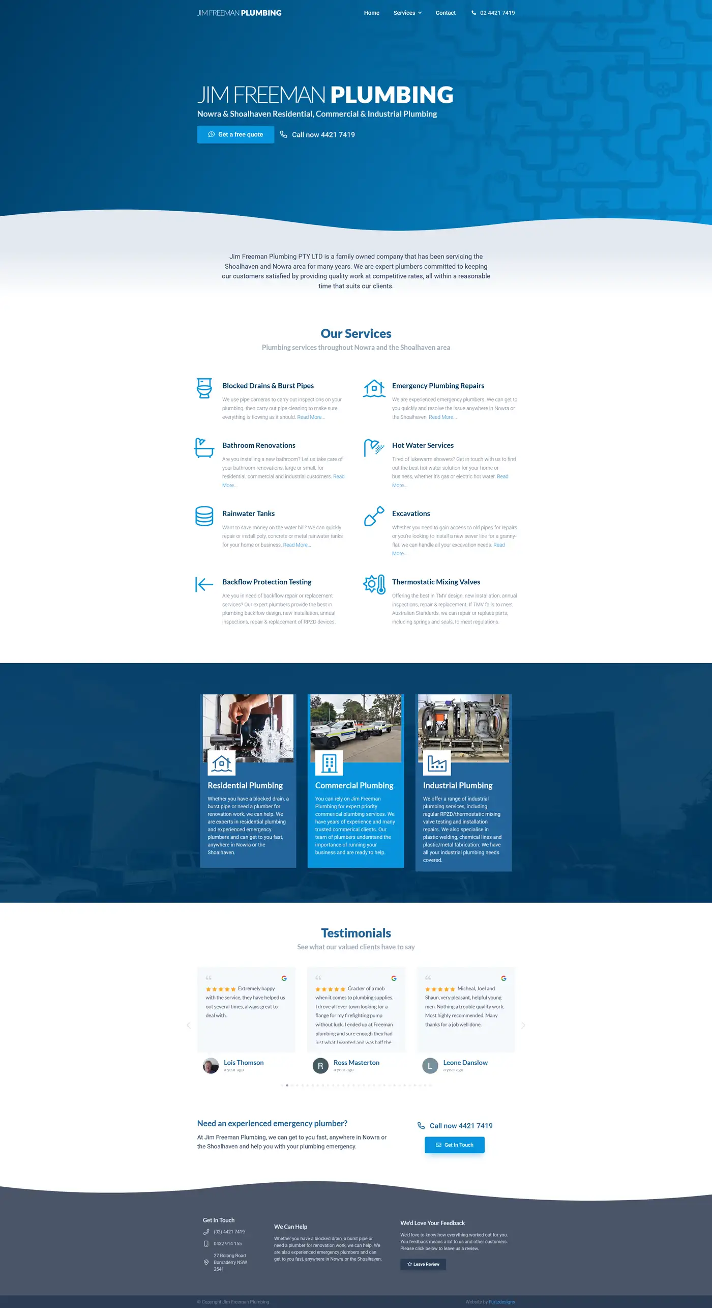 Jim Freeman Plumbing website screenshot